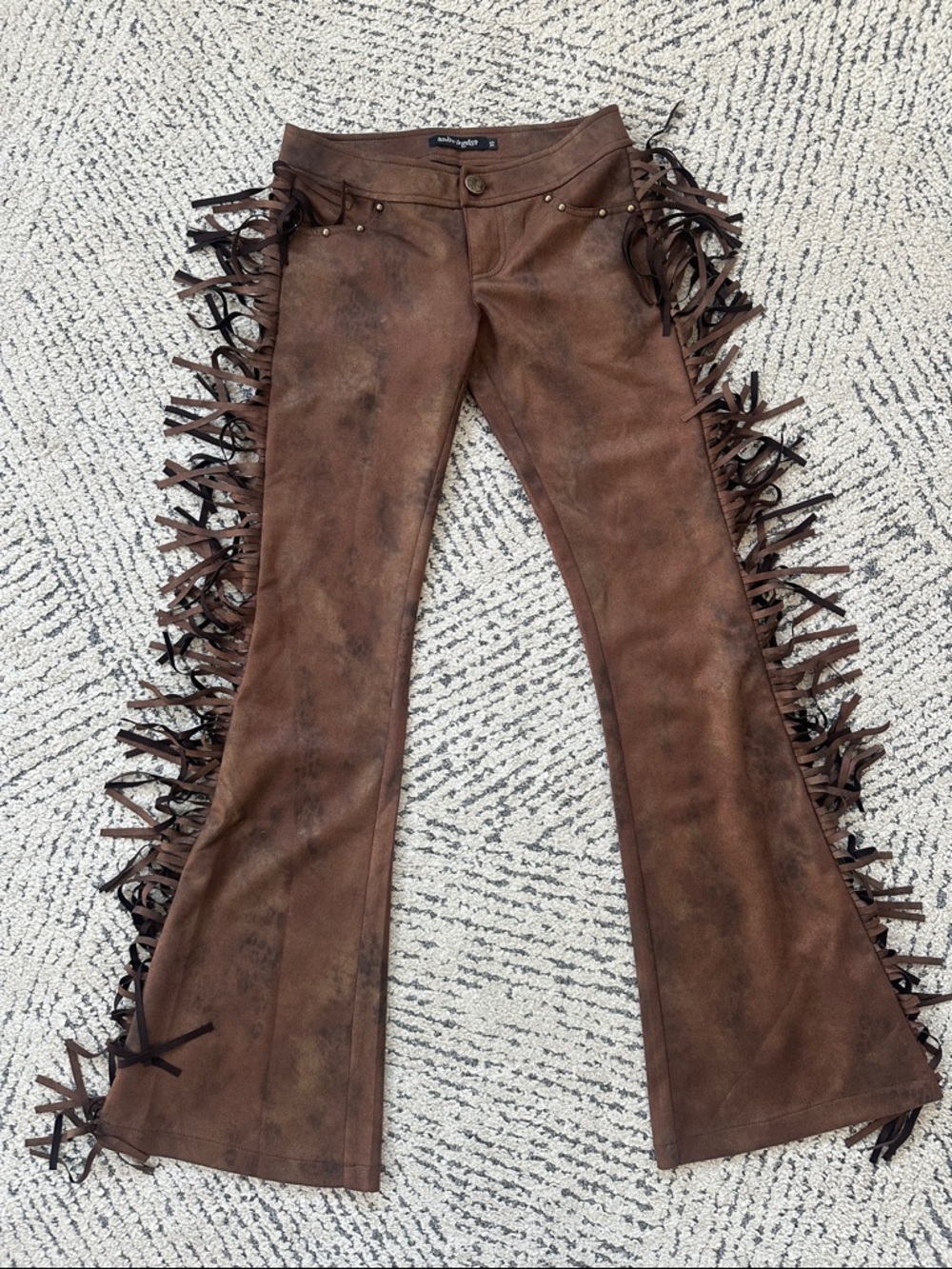 Vintage-Inspired Brown Fringe Pants